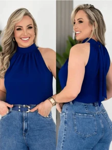 DUNA RUFFLED HIGH NECK TANK TOP NEW - Màu xanh hải quân - Xem 1