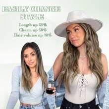 Megito Hair Extensions Clip In 4PCS Hair Extension Long Wavy Full Head 20Inch Clip In Hair Extension Synthetic Fiber Hair Pieces For Women - Ash Brown with Highlights - 查看 5