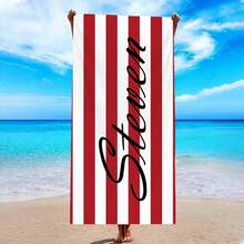 1 件定制条纹沙滩巾，带有个性化名称/文字，超强吸水游泳巾，舒适沙滩巾，时尚泳池巾，时尚瑜伽垫，沙滩配件，节日完美礼物，有多种尺寸可供选择，非常适合游泳、露营和旅行