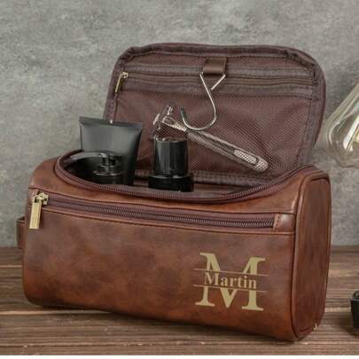 Personalized Men's Leather Toiletry Bag, Groomsmen Gifts, Engraved Dopp Kit, Christmas Gift For Him, Travel Toiletry Bag, Leather Accessory,Father's Day Gift,Multi-Functional,Ornamental,Letter,Solid Color,Exquisite,Stylish,Vintage,Modern,Colorful,Leisure,Basics,Casual,Soft,Unique,Customized,Personalized,Custom,Ideal Gifts For Her,Girlfriend,Her,Boyfriend,Friends