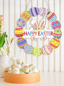 1 pieza - Guirnalda decorativa de madera para puerta de Pascua 2025 - Para señal de puerta frontal, señal de pared, decoraciones de primavera con conejo, cartel hueco de Bonnie, huevos y flores, ¡Bienvenido a colgar en la decoración del hogar, fiesta, al aire libre o interior para Feliz Pascua!