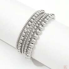 5 件装多层时尚简约风格串珠脚链套装（金色和银色） - 彩色 - 查看 3