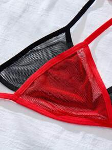 2 Pieces Set Of Sexy Mesh 3 Point Bikini See-Through Seductive Bra Panty Set - Multicolor - View 4