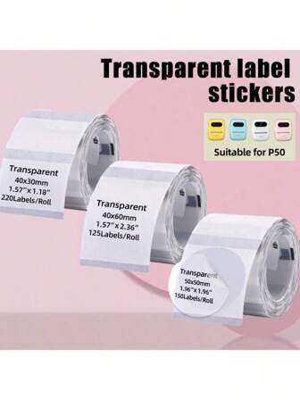 Marklife Etiquetas autoadhesivas transparentes Marklife con impresión térmica, libre de tinta, disponibles en múltiples tamaños, resistentes al agua, al aceite y al desgaste, aptas para etiquetado del hogar/escuela/oficina/artículos, perfectamente compatibles con la impresora P50 sin necesidad de tinta.