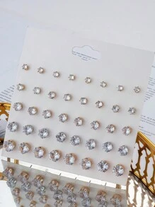 20 对闪亮迷你水钻耳环套装，欧美风格优雅时尚耳钉 - 水晶 - 查看 4
