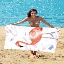 1pc Oversized Flamingo Printed Beach Towel, Extra Large Ultra Soft Quick Dry Beach Blanket - Skin-Friendly And Portable, Suitable For Fun Trips, Yoga, Picnics And Pool Parties