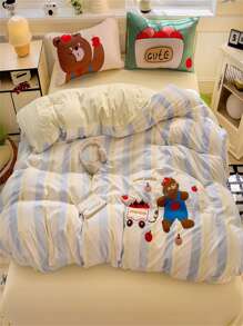 3/Set New High-Density Fabric Ins-Style Premium Reactive Printed Cartoon Embroidered Bedding Set (Including Pillowcase)