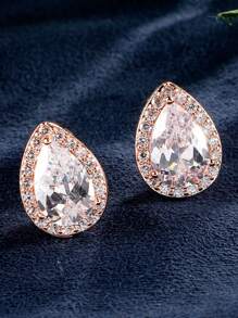 2 piezas Pendientes de botón con forma de gota de agua de circonita cúbica para hombres, de moda y versátiles para uso diario