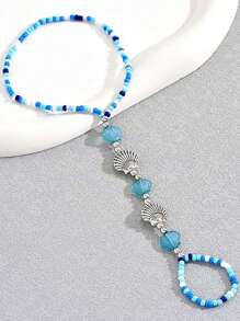 1/2 piezas Tobillera bohemia de verano con cuentas, cadena elástica de tobillo tejida con conchas marinas y cuentas, cadena para el Body personalizada de resort