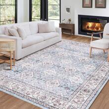 Washable Rugs Living Room Short Pile Area Rugs For Living Room Outdoor Rug Modern Vintage Classic Rug Non Slip Rug For Bedroom Home Decor Office Carpet - Light Blue - View 5