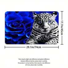 4pcs Blue Flowers And Leopard Shower Curtain Gift Modern Home Bathroom Decoration Curtain And Toilet Floor Mat 3-Piece Set With 12 Shower Curtain Hooks Fall Decor Bathroom Accessories Back To School