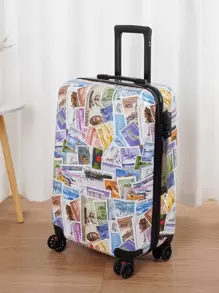 一件印花20吋硬殼旅行行李箱，拉桿箱防刮/靜音萬向輪/帶密碼鎖/適合男女學生/輕便防震/個人旅行/隨身行李箱/學校假期/情侶蜜月度假/出國留學/畢業度假/旅行必需品，情人節禮物佳品，旅遊季節，夏季出遊，聖誕節出遊 - 彩色 - 查看 1
