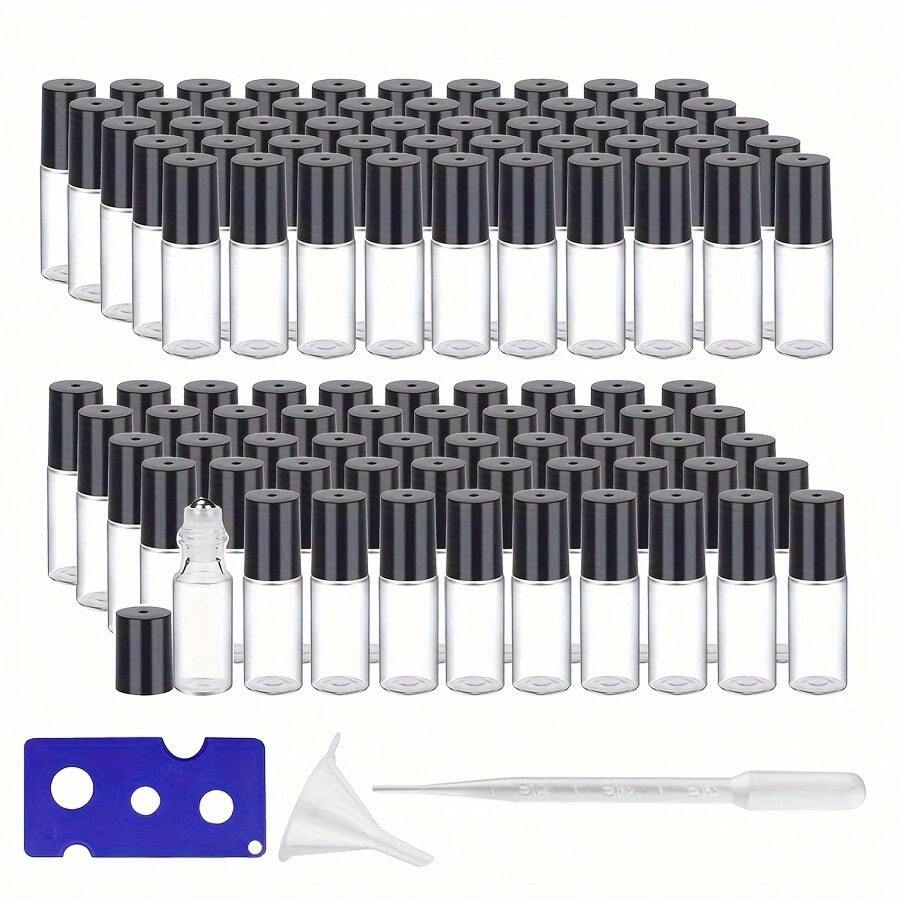 80pcs  0.17oz Clear Glass Roller Bottles With Black Caps & Stainless Steel Rollers For DIY Essential Oil And Perfume Blends - Odorless, Easy To Clean