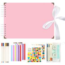 Sammelalbum-Album mit verschiedenem Zubehör, Schwarz- und Weißkarton-Fotoalbum, Schleifenversiegelung, DIY-Graffiti-Notizbuch, geeignet als Geschenk für Abschluss, Jahrestag, Hochzeit, Weihnachten, Halloween, Schulanfang, Schulmaterial