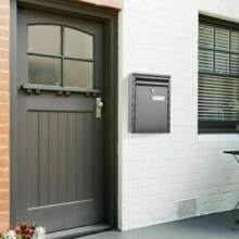 Lockable Wall Mounted Letter Box - Large Metal Post Mailbox For Garden, Outdoor, Home, Durable & Weatherproof Mailbox With Secure Lock For Mail Protection - Black - View 3