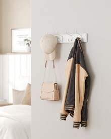 SONGMICS Wall Mounted Coat Rack, Coat Rack, Cloakroom With 4 Double Metal Hooks, Hallway, Hallway, Living Room, Bedroom, Hallway, Hallway, White - 白色 - 查看 2