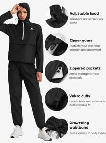 HOTSUIT Sauna Suit For Women Sweat Suit Boxing Exercise Sweat Sauna Jacket Pants, Ideal For Fitness And Training - Black - View 6