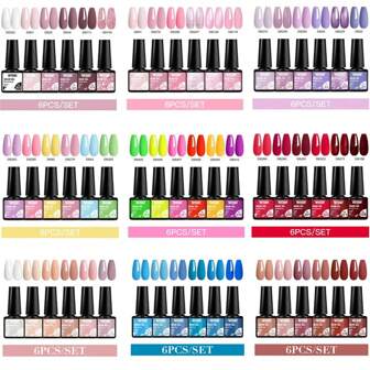 Mtssii 6 STK/SET Färg Gel Nagellack Set Långvarig, Blyfri, 6ml Semi Permanent Soak Off UV Led Gel Lack för vår och sommar, allt för manikyr kit Nail Art DIY Hemsalong Present för kvinnor