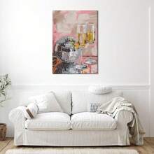 1pc Canvas Print Art Disco Ball And Champagne Art Picture Print Craft Canvas Decor Framed Ready To Hang.