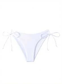 Women's Low Waist Swim Shorts Solid Color Side Tie Up Bathing Suit Bottoms For Seaside, Beach - 白色 - 查看 4