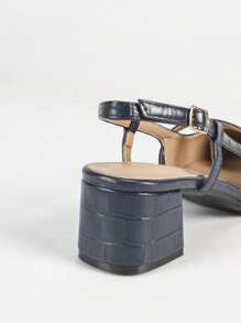 Women's Pointed Toe Chunky Heel Backless Fashion Sandals - Blue - View 3