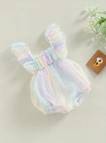 Infant Baby Girl Summer Outfits Fly Sleeve Romper Mesh Tutu  One Piece Ruffle Bodysuit - Multicolor - View 3