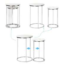 Nesting Table, Set 2 Round Side Table Chrome Glossy End Table For Living Room - 白色 - 查看 2