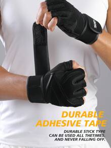 VBOSI 1 Pair Half Finger Shock-Absorbing Fitness Gloves For Men And Women, Anti-Slip Breathable Cycling Gloves, Weightlifting, Dumbbell, Palm Protection, Sports Gloves, Beach Games, Black Gloves With Adjustable Straps