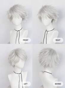 Unisex Short Silver Fluffy Straight Anime Cosplay Wig, Synthetic Glueless Heat Resistant High Temperature Fiber Hair With Bangs, For Halloween Party Costume School Carnival Concerts Vacation Photography Themed Events Comic Con Exhibition Daily Wear For Holiday Birthday Thanksgiving Day Gift For Christmas New Year Decorations & 1pc Wig Cap