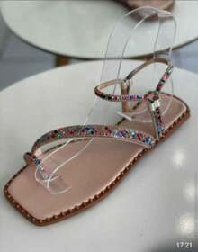 Women's Flat Sandal Model 025 Stras Very Shiny Low Sole Square Super New Release - 乾枯玫瑰色 - 查看 2