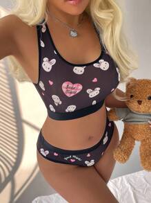 SANRIO 2 件装可爱兔子印花吊带背心 + 松紧腰内裤 - 黑色 - 查看 3