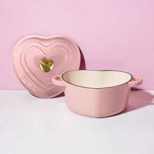 Local Warehouse Paris Hilton Enameled Cast Iron Dutch Oven Heart-Shaped Pot With Lid, Dual Handles, Works On All Stovetops, Oven Safe To 500 ° F, 2-Quart, Pink - 粉色 - 查看 9