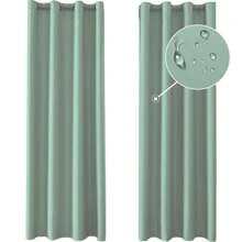 Ystyle Curtains Set Of 2, Thermal Curtain Cold Protection, Outdoor Curtain Weatherproof With Eyelets, Blackout Curtain, Opaque Curtains, Curtains Living Room, Thermal Curtain Heat Protection - màu xanh lá - Xem 1
