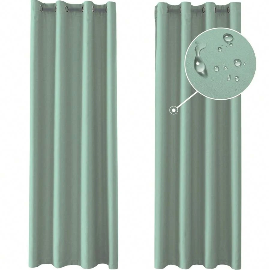 Ystyle Curtains Set Of 2, Thermal Curtain Cold Protection, Outdoor Curtain Weatherproof With Eyelets, Blackout Curtain, Opaque Curtains, Curtains Living Room, Thermal Curtain Heat Protection - màu xanh lá - Xem 1