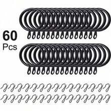 30 Pcs Metal Drapery Curtain Rings Curtain Hanging Rings And 30 Pieces Metal Curtain Drapery Pin Hooks For Window Door Shower Curtain (Black,32 Mm) - Black - View 3