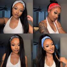 Headband Straight Wig Human Hair For Women Glueless None Lace Front Human Hair Headband Wig Brazilian Virgin Hair Machine Made Human Hair Wigs Natural Black 180% Density