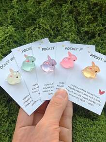 Set de 5 abrazos brillantes en la oscuridad de conejitos de Pascua - Tarjeta inspiradora divertida, Charm de resina de conejito como decoración emotiva para cumpleaños, bodas, fiestas, Pascua, Día de San Valentín, Día de la Madre, Día del Padre