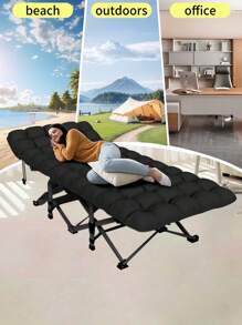 1pc Portable Folding Bed - Heavy Duty Dual Sided Mattress, Camping Bed, Easy To Assemble, Includes Carry Bag, Gray, Space Saving, Comfortable Sleeping Solution For Indoor/ Outdoor Use,Valentine's Day Gift - 新黑色 - 查看 6