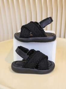 Girls Vintage Woven Sandals, Outdoor Convertible Beach Shoes With Prints, Summer