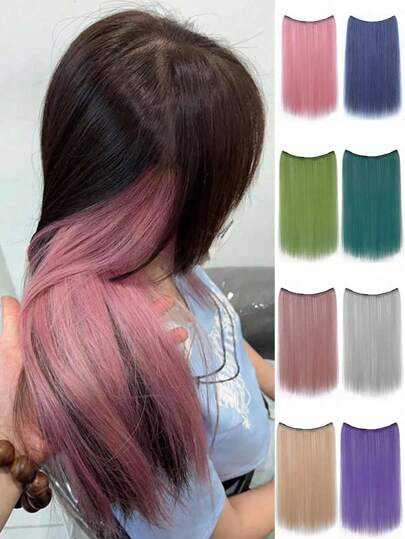 20inch One Piece 4 Card Wig Piece Multicolor Party Bright Vivid For Long Straight Hair Synthetic Color Wig Music Festival Halloween Party