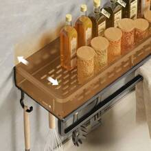 Kitchen Shelf Spice Storage Rack Wall-Mounted Kitchen Spatula Spoon Hook Towel Bar Suitable Kitchen And Bathroom Item Storage