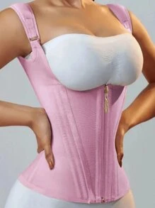 1 件装女士乳胶 15 骨背部支撑腰部训练器带拉链、钩子、塑身衣收腹束身衣塑身衣适合日常穿着 - 粉色 - 查看 1