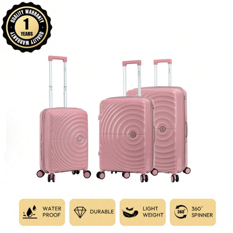 20+24+28 Inch Luggage Sets Of 3 Pcs, European Brand French Design, Large Capacity, Silent Wheels, Lock, Waterproof & Durable, Travel Essentials, Holiday & Vacation Necessities, Elegant & Fashionable, Lightweight & Comfortable, Family Travel Gifts, Top Item, Spring/Summer Bright Color, Unisex Design, Suitable For Low-Cost Airline Hand Carry - Rose Gold - View 1