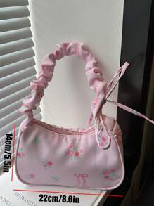 手提斜挎单肩女士甜美碎花包,蝴蝶结花卉图案,手提包,腋下包,方包,单肩包,手提包,旅行必备,大容量手提包 - 彩色 - 查看 11