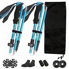1 set de bâtons de randonnée pliants, légers et réglables en alliage d'aluminium avec un système de verrouillage rapide, convenant à la randonnée, aux voyages, à l'alpinisme, au camping, au trekking, au ski. Livré avec des embouts de protection, pour les femmes et les hommes.