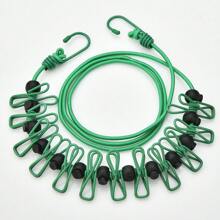 1 Pack Portable Clothesline With 12 Clothespins, Adjustable Elastic Travel Camping Clothesline, Windproof Travel Elastic Retractable Bungee Clothesline For Backyard, Resort Hotel, Balcony Clothes Drying