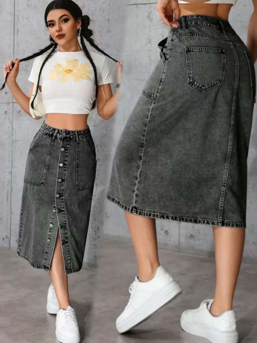 Women's Casual Fitting A-Line Skirt With Pockets, Gray, Versatile For Spring/Summer, Suitable For Valentine's Day, Pride, 4th Of July, Teacher Outfits, Vacation Wear - Grey - View 1