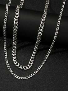 2 件/套男士简约链环项链，不锈钢复古嘻哈珠宝，适合派对和休闲穿着，时尚百搭精致配饰，男友生日/父亲节/节日礼物