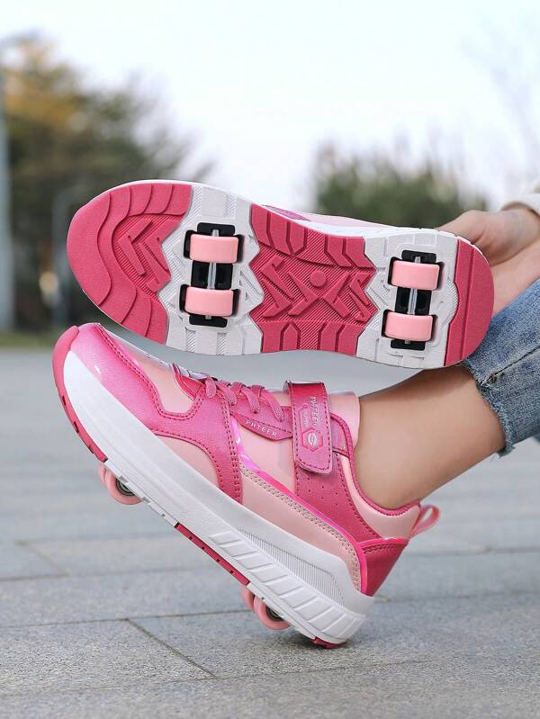 1 par de patines de ruedas mejorados para niñas, con cuatro ruedas, mayor estabilidad, ruedas desmontables, patines y zapatos 2 en 1, de moda y genial, con material de espejo especial, adecuados para uso diario, primavera/otoño