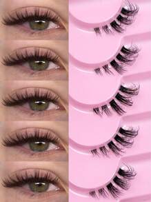 7 对半睫毛，带透明带，猫眼尾，细长睫毛，自然外观，纤细仿貂皮睫毛，蓬松柔软假睫毛，自然妆容，适合圣诞妆容，圣诞礼物 - 眼尾拉長款 - 查看 4